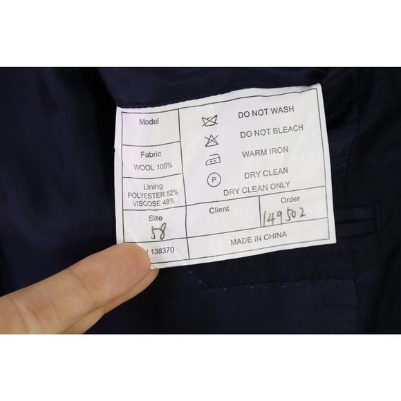 Andrew Lock Bespoke Tailored Navy Blue Windowpane Wool Fleece 2Btn Sportcoat 48L - Picture 11 of 11